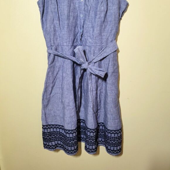 Tahari Linen Blue Embroidered Sleeveless Shirt Dress 4 - Picture 2 of 11